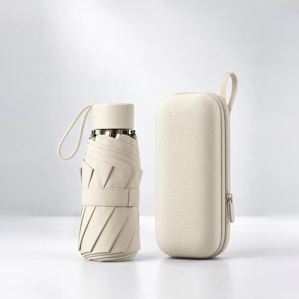 Folding umbrellas in carrying cases
